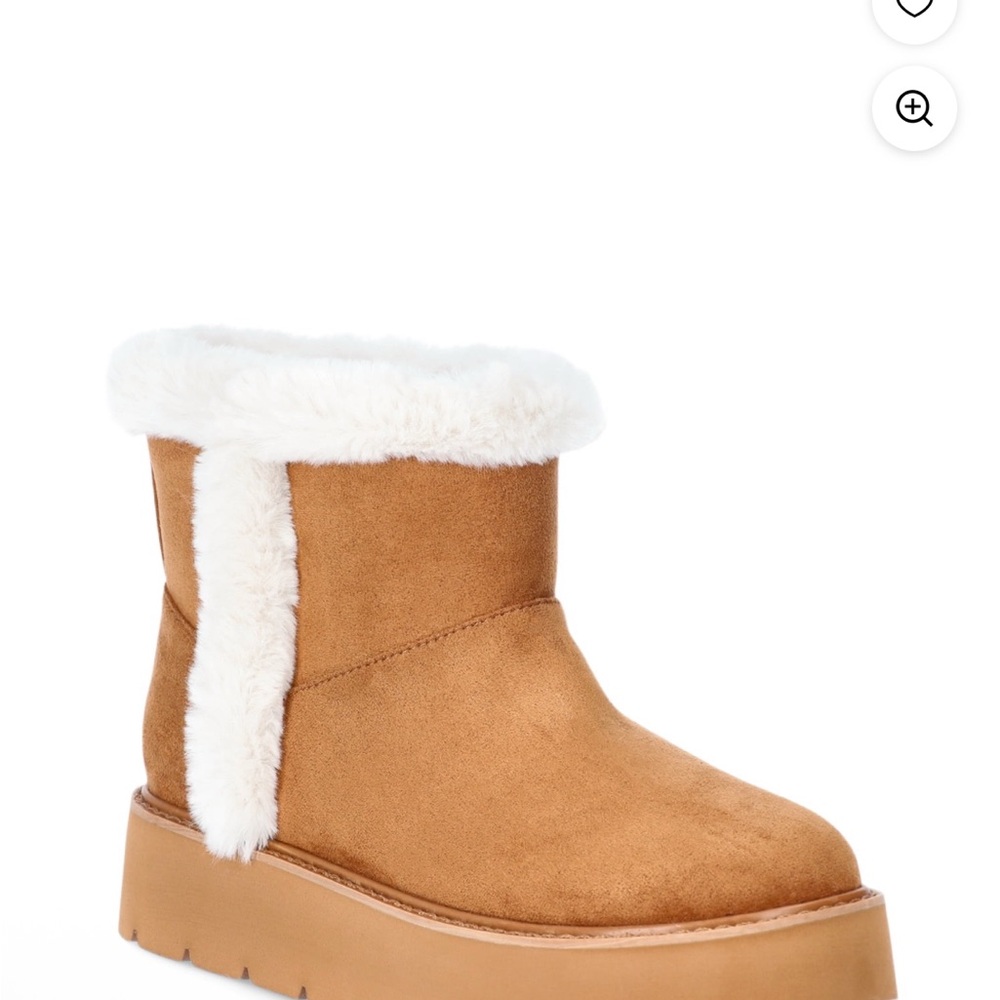Time and Tru Tan Ankle Boots with White Fur Trim